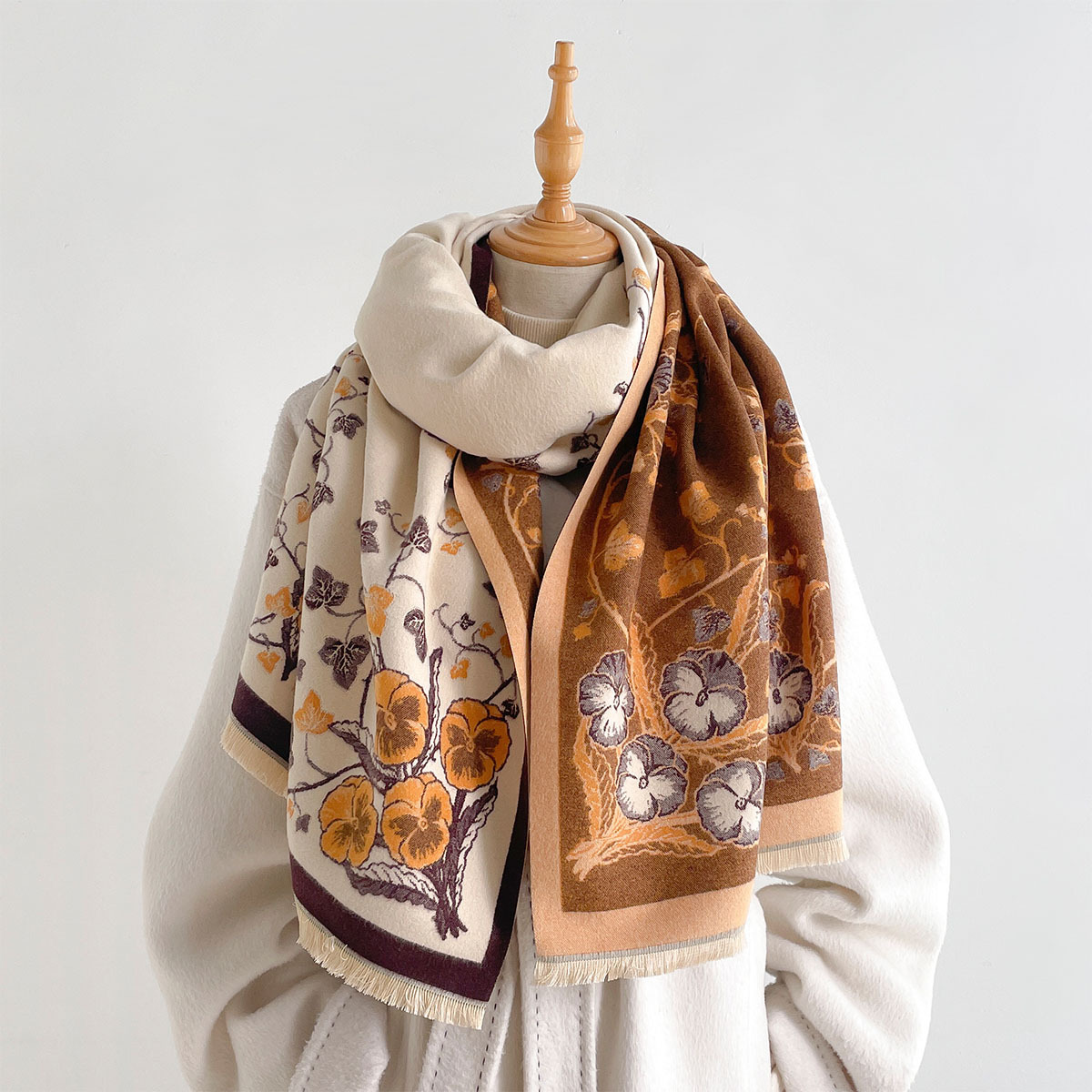 Pashmina Wrap Large - Women Imitation Cashmere Scarf Fringed Thick